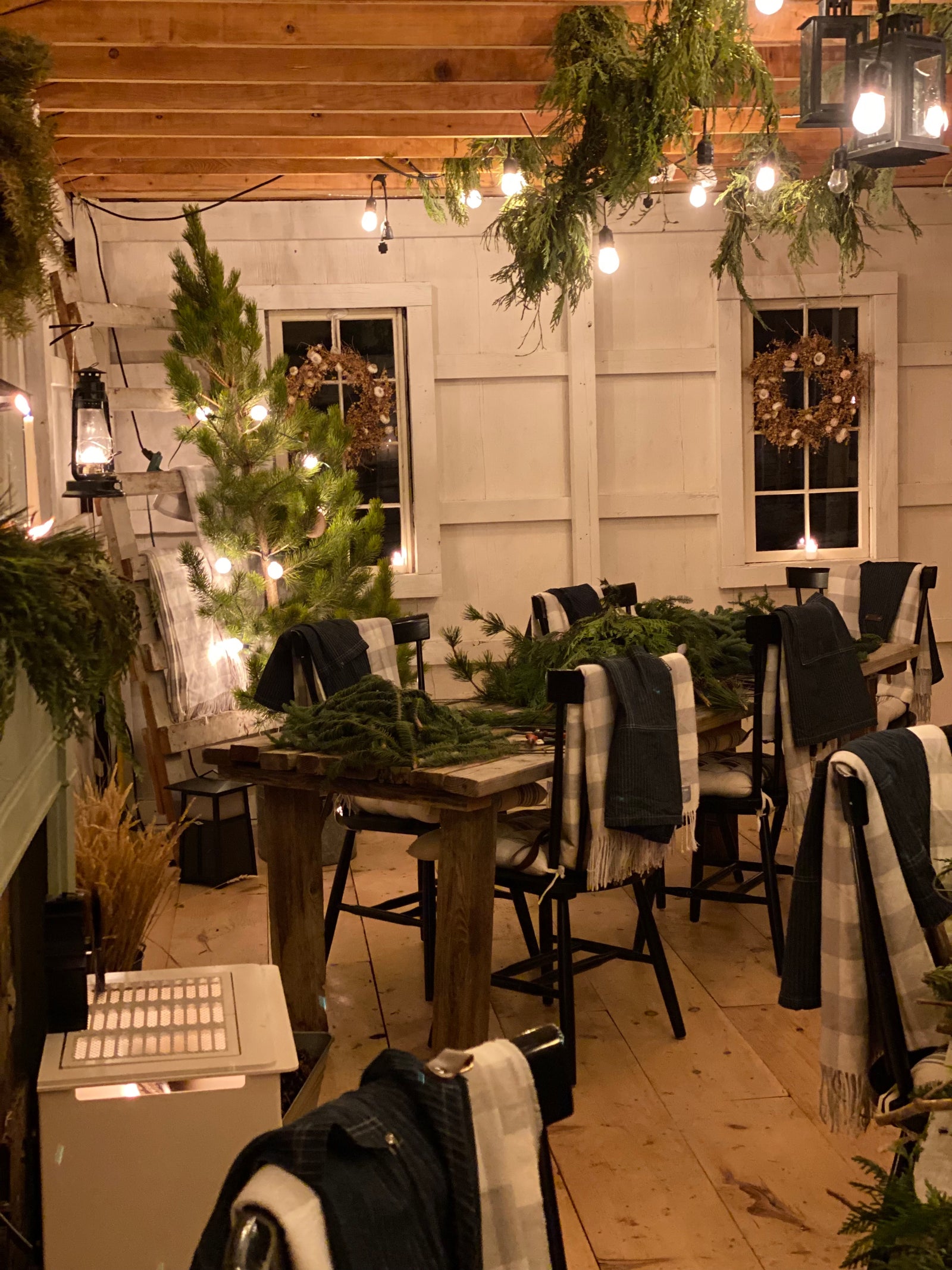 Evergreen wreath workshops at our Colorado flower farm in the barn