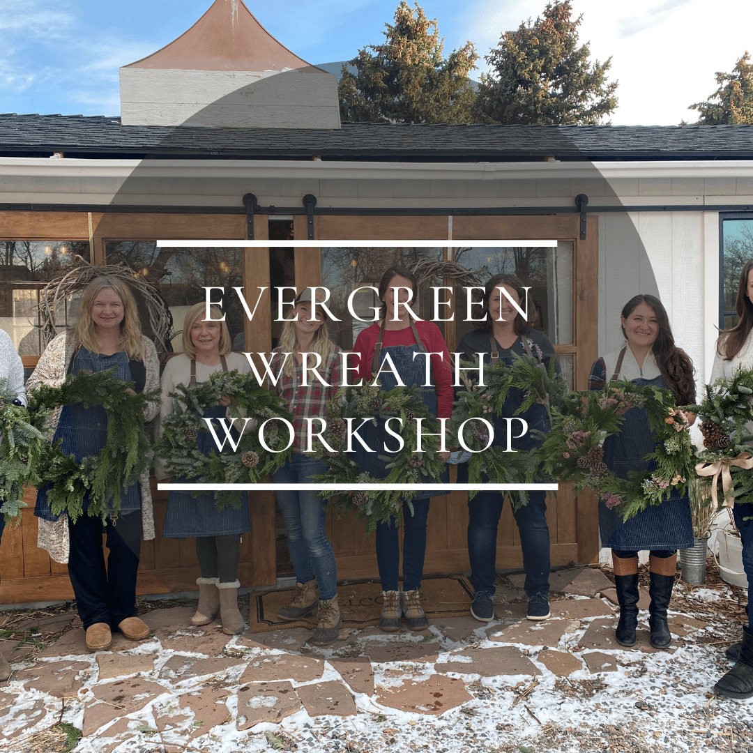 Evergreen wreath workshops at our Colorado flower farm in the barn